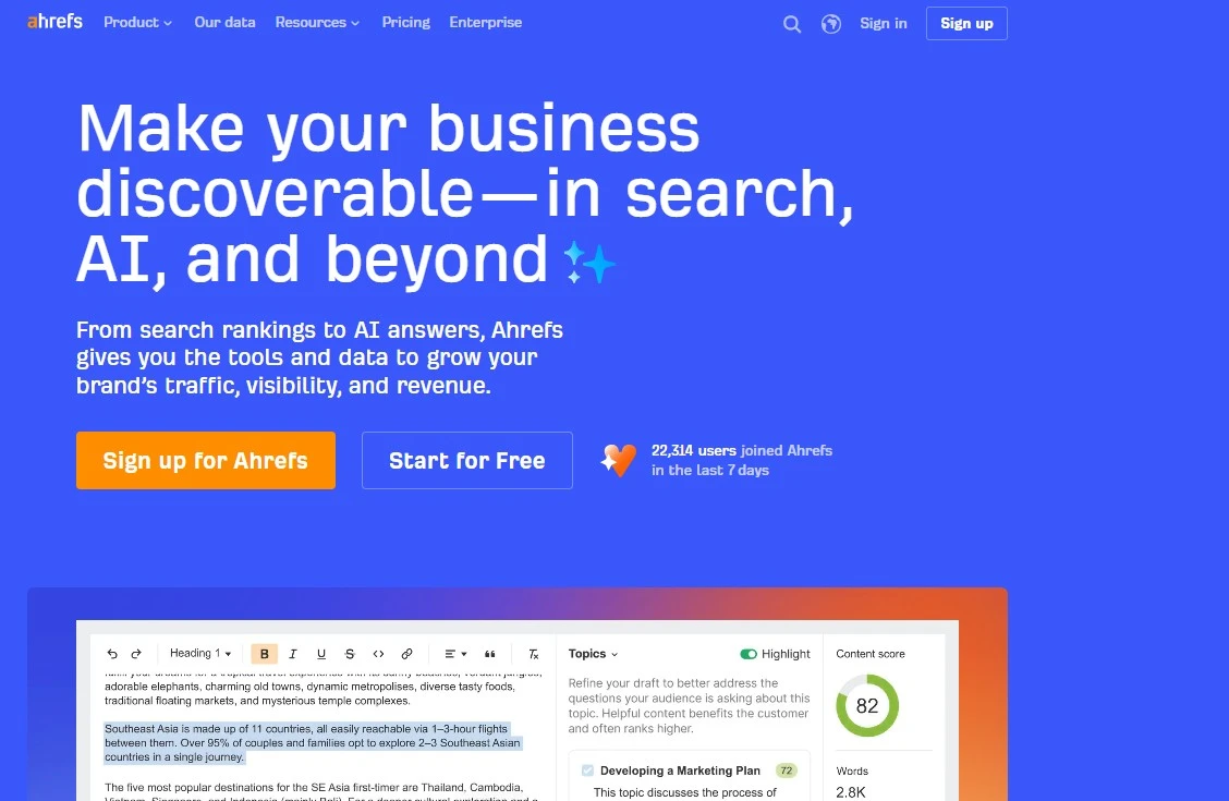 Example of above the fold website design