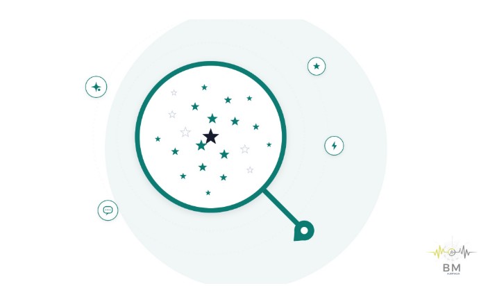 Google Reviews and a magnifying glass representing SEO ranking factors